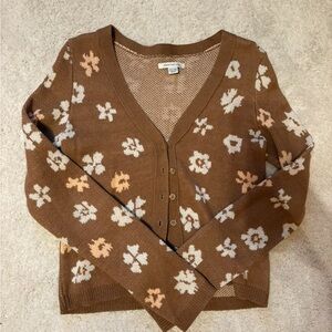 American Eagle Outfitters Floral Brown Cardigan